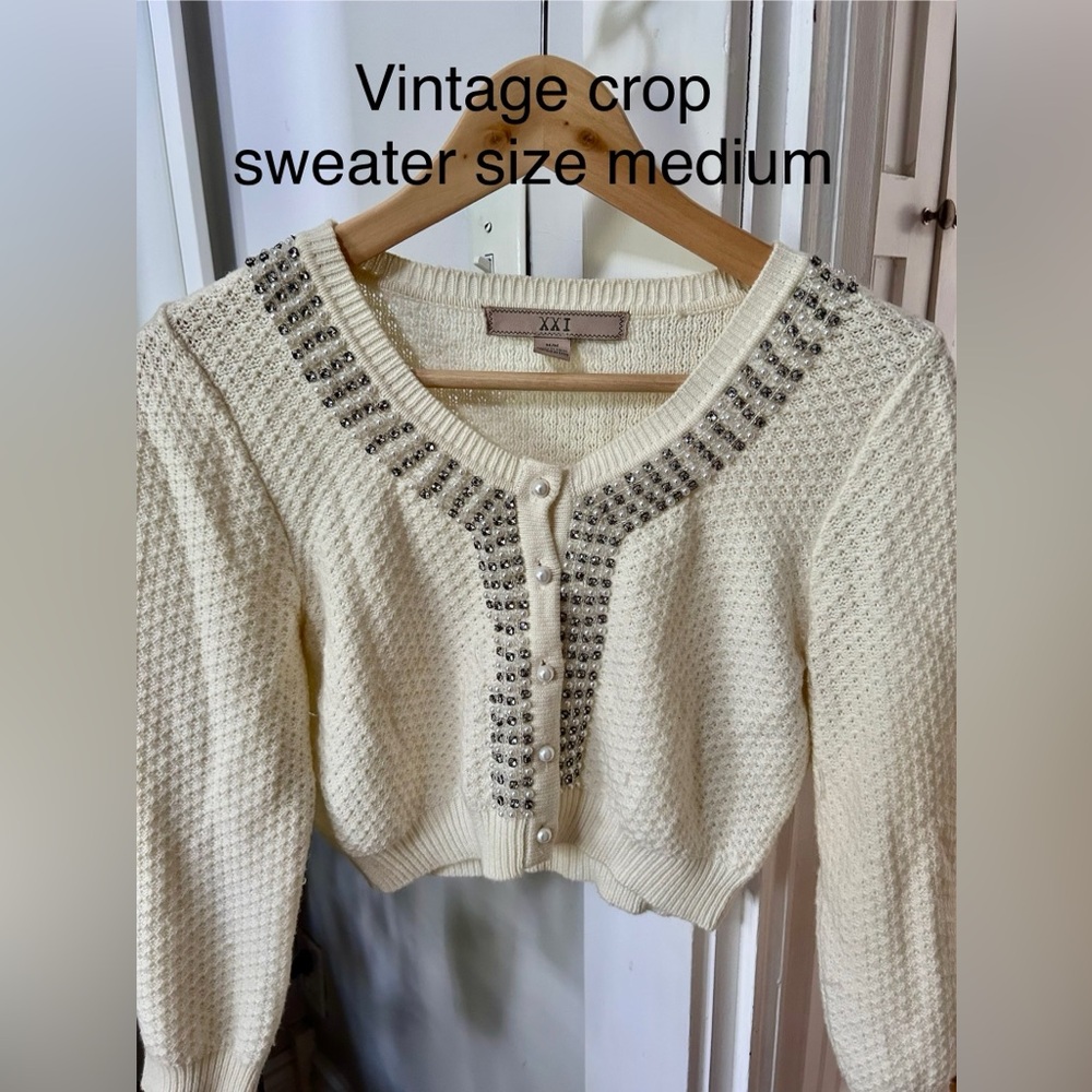 AXT Cream Beaded Crop Sweater